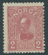 NORWEGEN 74 , 1909, 2 Kr. Rosa, Falzrest, Pracht, Mi. 130.- - Other & Unclassified