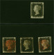 1840 1d. Plate 1b. Fine Group Of Four Ex. (BD, HD, And MF - Double Letter M- ) All Four Margins And Red Maltese Crosses, - Used Stamps