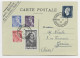 MERCURE RF 10C+30C+40C+40C DULAC + SURTAXE 1FR20 PASCAL CARTE FOIRE DE PARIS 9.9.1945 POUR SUISSE TARIF 2FR40 AFF RARE - 1938-42 Mercure