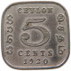 CEYLON 5 CENTS 1920 #s100 0033 - Sri Lanka (Ceylon)