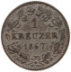 GERMAN STATES 1 KREUZER 1867 HESSEN DARMSTADT Ludwig III. 1848-1877. #s091 0005 - Taler & Doppeltaler