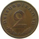 GERMANY 2 REICHSPFENNIG 1937 A #s095 0179 - 2 Reichspfennig