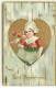 Carte Gaufrée - Love's Remembrance - Fillette Dans Un Coeur Tenant Des Tulipes - Valentinstag