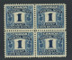 4x Canada Revenue Postal Note Stamps Blk Of 4 #FPS1-1c Blue 2xMNH 2xMH GV=$25.00 - Blokken & Velletjes