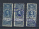 3x Canada Revenue Gas $3.00 Used Stamps #FG31 -$3.00 Blue Guide Value = $21.00 - Fiscali