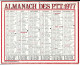 Almanach  Calendrier  P.T.T  -  La Poste -  1977 - Grand Format : 1971-80