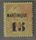 MARTINIQUE - N°5 * (1888-91) 15 Sur 20c Brique Sur Vert . Signé Calves. - Neufs