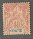 MAYOTTE - N°10 * (1892-99) 40c Rouge-orange - Neufs