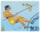 Scuba Diving, Lady Scuba Diver, Fishing, Canoe Ship, Fish, Marine Life, Animal, Palau Colorano Silk Cachet FDC - Immersione