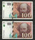 France Cézanne   100  Francs   4 Billets  1997 X 2 Et 1998 X 2    Voir  Scans     Soldes ! ! ! - 100 F 1997-1998 ''Cézanne''