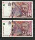 France  Eiffel    200  Francs   2 Billets  1996 Et 1999    Voir  Scans     Soldes ! ! ! - 200 F 1995-1999 ''Eiffel''