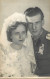 Marriage Souvenir Photo Postcard Military Groom And Bride - Matrimonios