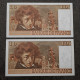 LOT 2 BILLETS SUIVI CIRCULE 10 FRANCS BERLIOZ 6 7 1978 305 FRANCE / BANKNOTE - 10 F 1972-1978 ''Berlioz''