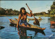 PERU - AMAZON JUNGLE - HALF NAKED / NUDE / NU JIBARO GIRL IN A CANOE - MAILED 1979 / RED POSTMARK (18045) - América