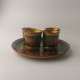 Vintage Khokhloma Wooden Set Of 4 Glasses And Tray Hand Painted Russia #5511 - Lepels