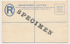 SPECIMEN - Registered Letter Saint Lucia  - Postal Stationery - Ste Lucie (...-1978)