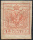 * 1854 Lombardo Veneto - 15c Rosso Vermiglio (20) ,III Tipo Carta A Macchina,Cert Cardillo ( 4.500) - Lombardo-Vénétie