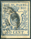 Us 1857/59 Parma - 40 Centesimi Azzurro (11) 1° Tipo Con 0 Largo, Posizione 41 Di 72, Certificato L. Guido - Parma