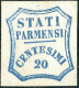 * 1859 Parma - 20 Centesimi Azzurro Gov.Provvisorio (15d) Varietà 0 Grasso, Cert. L.Guido (3250) - Parma