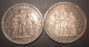 France - Lot De 2 Pièces De 5 Francs HERCULE Argent 1873 A - 1874 A - 10 Francs