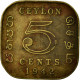 Monnaie, Ceylon, George VI, 5 Cents, 1942, TB+, Nickel-brass, KM:113.1 - Sri Lanka