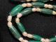 Lunghissima Antica Collana In Malachite E Perle Di Fiume - Afrikanische Kunst