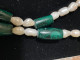 Lunghissima Antica Collana In Malachite E Perle Di Fiume - Art Africain