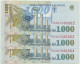 ROMANIA - 3 X 1.000 Lei ( Consecutive ) - 1998 - Pick 106 - Unc. - Série 003D - Wmk: Large, Sloping BNR - 1000 - Roemenië