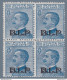 1922-23 Regno Di Italia, BLP N° 8 25 Cent. Azzurro QUARTINA MNH/** Certificato - Francobolli Per Buste Pubblicitarie (BLP)