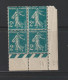 239 De 1927/1931 - Coin Daté - 1 Bloc De 4 Timbres Neufs ** - Semeuse Fond Plein . 2f. Vert-bleu - 2 Scan - ....-1929