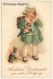 Little Girl With School Cone & Tornister / Kitten (Vintage PC ~1920s/1930s) - Scuole