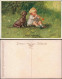 Kinder Künstlerkarte Goldene Kindheit Mädchen Hund Wally Fialkowska 1912 - Portraits