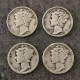 LOT 4 * MONNAIES ARGENT USA 1 MERCURY DIME 1936 1941 1943 1944 (réf Lot N°27) / SILVER - 1916-1945: Mercury (kwik)