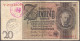 20 Reichsmark 22.1.1929. Udr.- Bst. F Serie Y, Mit Luxemburgischen Gemeinde-/Post-/Sparkassenstempel. III. Rosenberg 174 - Other & Unclassified