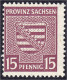 15 Pf. Freimarke (Provinzwappen) 1945, Postfrische Luxuserhaltung, Wasserzeichen ,,X". Mi. 280,-€ Michel 80 X A. - Autres & Non Classés