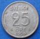 SWEDEN - Silver 25 öre 1954 TS KM# 824 Gustav VI Adolf (1950-1973) - Edelweiss Coins - Suède