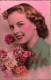 FANTAISIE - Femme - Femme Avec Des Fleurs - Blonde - Roses - Carte Postale Ancienne - Women