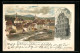 Lithographie Gernsbach /Murgthal, Rathaus, Ortspartie Mit Kirchen Und Rathaus  - Gernsbach