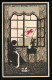 AK Frau Am Geöffneten Fenster Mit Rot-Kreuz-Fahne  - Croix-Rouge