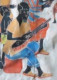 Batik Contemporain  (1990), Bamako, Mali , Afrique De L'Ouest : 150 Cm X 101 Cm - Scène De Village - Tissu Coton épais - Hedendaagse Kunst