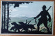 Hunter Pulling His Dogs Silhouette Postcard Signed By F. Philipp No.141 - Silhouettes