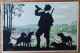 Hunter And His Dogs Taking A Break Silhouette Postcard Signed By F. Philipp No.145 - Silhouettes