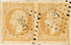 20 Fevrier 1857 Lac Paire N°13A TTB Jaune Citron Impression Défectueuse,pc 2687 Rives Sur Fure ISERE Vers Montpellier - 1849-1876: Klassik