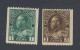 2x Canada George V Coil MH Stamps; #131 -1c VF #134 -3c F/VF Guide Value = $23.00 - Coil Stamps