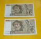 LOT DE 2 BILLETS DE 100 FRANCS DELACROIX DE 1982,  ETAT VOIR PHOTOS . POUR TOUT RENSEIGNEMENT ME CONTACTER. REGARDEZ MES - 100 F 1978-1995 ''Delacroix''