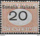 1926 Somalia Segnatasse 20c. Variety MNH Sassone N. 43b - Somalië
