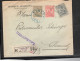 1915 , 10 , 15, 25 B. , Each Perfin  "B.M. ", Regist Cover Banque  , 3 Colors , Blue Cancel "IASI" #1570 - Lettres & Documents