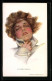 Künstler-AK Philip Boileau: Junge Frau Mit Wehenden Haaren Hält Ihren Kragen  - Boileau, Philip