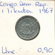 1 LIKUTA 1967 CONGO Moneda #AR429.E.A - Congo (República Democrática 1964-70)