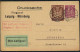 ALLEMAGNE - AVIATION- LEIPZIG  / 1923 ENTIER POSTAL 2 FIGURINES IMPRIMEES TIMBRE SUR COMMANDE ==> NÜRNBERG  (ref 8764d) - Briefkaarten